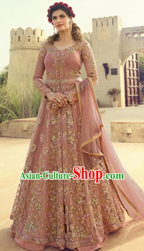 Asian Indian Festival Pink Embroidered Dress India Bollywood Traditional Lehenga Court Costumes for Women