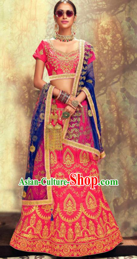 Asian Indian National Wedding Lehenga Pink Embroidered Dress India Bollywood Traditional Costumes for Women