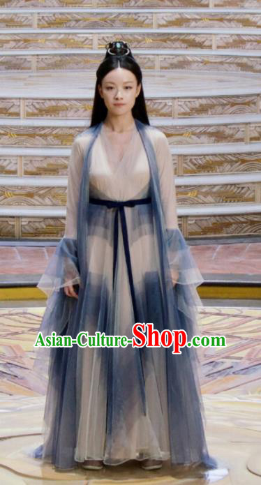 Chinese Ancient Goddess Ling Xi Silk Dress Drama Love and Destiny Ni Ni Replica Costumes and Headpiece for Women