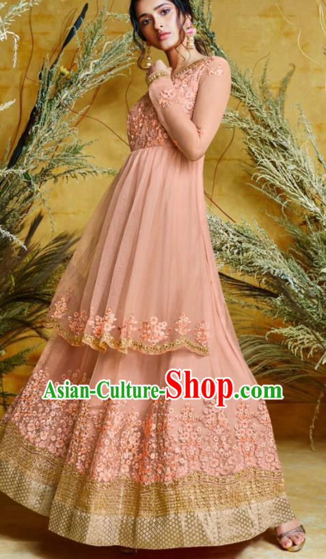 Indian Traditional Court Anarkali Kurta Light Pink Dress Asian India National Festival Costumes for Women