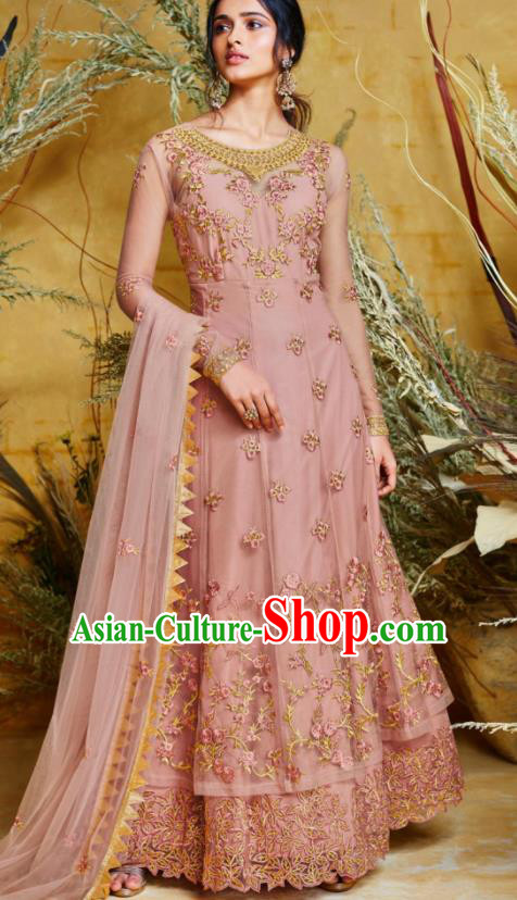 Indian Traditional Court Anarkali Kurta Deep Pink Dress Asian India National Festival Costumes for Women