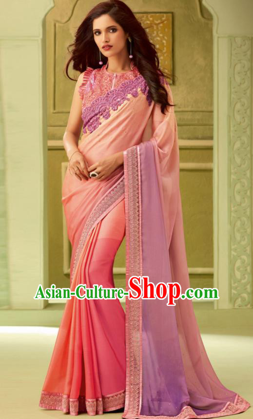 Indian Traditional Sari Bollywood Court Pink Dress Asian India National Festival Costumes for Women