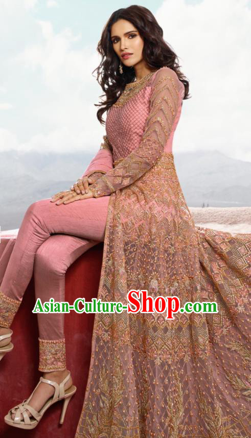 Asian Indian Embroidered Pink Blouse and Pants India Traditional Lehenga Choli Costumes Complete Set for Women