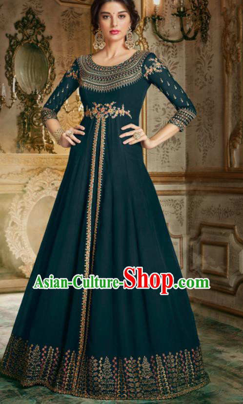 Indian Traditional Festival Peacock Green Anarkali Dress Asian India National Court Bollywood Costumes for Women