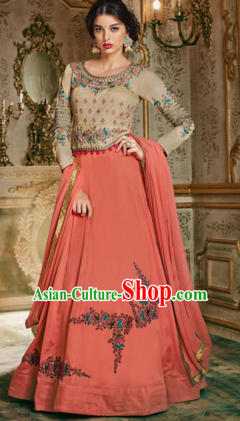 Indian Traditional Festival Pink Anarkali Dress Asian India National Court Bollywood Costumes for Women
