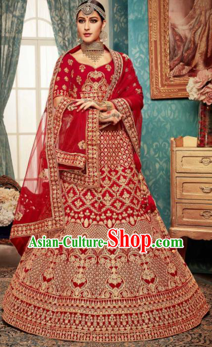 Indian Traditional Wedding Lehenga Bride Embroidered Red Dress Asian India National Court Bollywood Costumes for Women