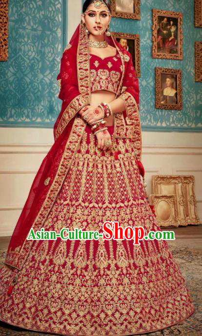 Indian Traditional Wedding Bride Lehenga Embroidered Red Dress Asian India National Court Bollywood Costumes for Women