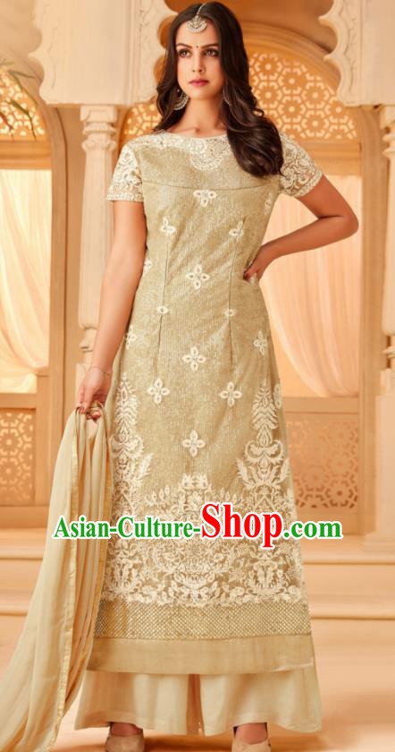 Traditional Indian Punjab Apricot Georgette Blouse and Pants Asian India National Costumes for Women