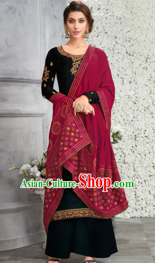 Traditional Indian Lehenga Embroidered Black Blouse and Pants Asian India Punjab National Costumes for Women