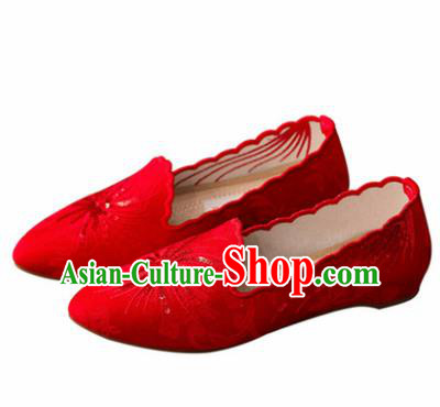 Chinese National Red Shoes Traditional Hanfu Shoes Opera Shoes Wedding Bride Shoes for Women