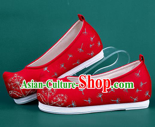 Chinese Traditional Embroidered Dandelion Red Shoes Hanfu Shoes Princess Shoes for Women