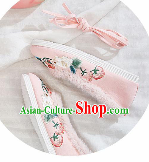 Traditional Chinese National Winter Pink Shoes Embroidered Shoes Hanfu Shoes for Women