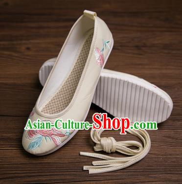 Traditional Chinese Handmade Hanfu Shoes Yellow Embroidered Shoes Cloth Shoes for Women
