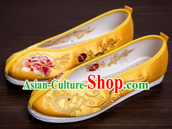 Traditional Chinese Handmade Satin Shoes Hanfu Shoes Embroidered Peony Dragon Shoes for Women