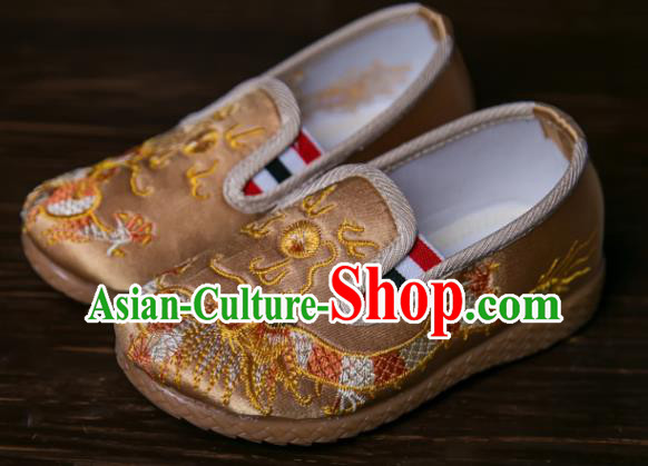 Handmade Chinese Traditional New Year Embroidered Dragon Golden Shoes National Shoes Hanfu Shoes for Kids