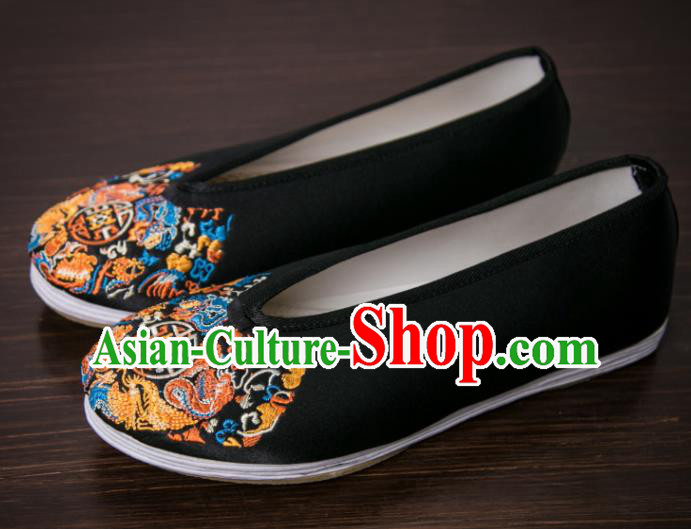 Handmade Chinese Bridegroom Embroidered Black Shoes Traditional Kung Fu Shoes Hanfu Shoes for Men