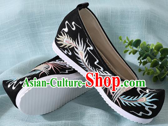 Chinese Handmade Embroidered Bird Black Shoes Traditional Wedding Shoes Hanfu Shoes Princess Shoes for Women