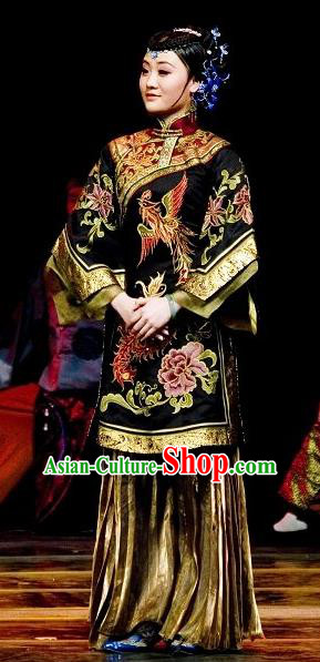 Chinese Dance Drama Wild Jujubes Ancient Dowager Black Dress Stage Performance Dance Costume and Headpiece for Women