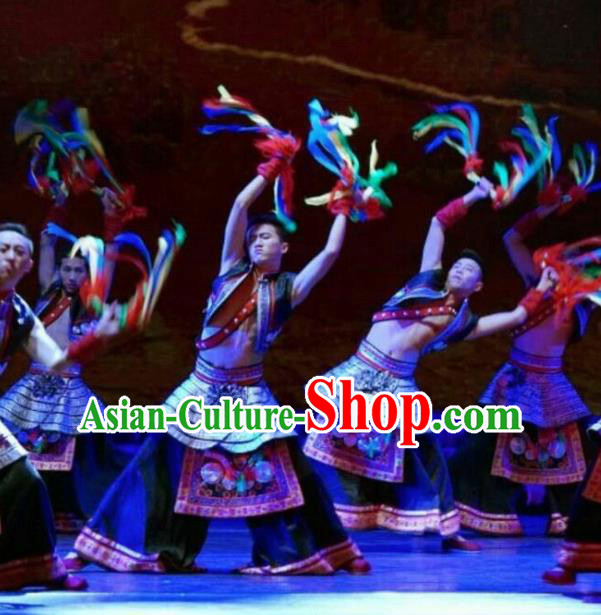 Chinese Dance Drama Colorful Guizhou Yi Nationality Folk Dance Clothing Stage Performance Dance Costume for Men