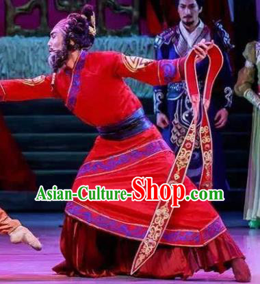 Lady Zhaojun Chinese Han Dynasty Mongol Nationality King Red Clothing Stage Performance Dance Costume for Men