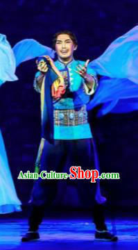 Walking Marriage Chinese Mosuo Nationality Bridegroom Dance Blue Clothing Stage Performance Dance Costume for Men