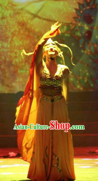 Impression Shanha Chinese She Nationality Folk Dance Dress Stage Performance Dance Costume and Headpiece for Women