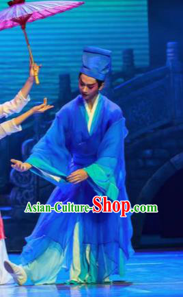 Sunsets Chinese Classical Dance Ancient Scholar Blue Clothing Stage Performance Dance Costume for Men