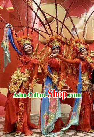 The Greatest Spirit Chinese Peking Opera Red Dress Stage Performance Dance Costume and Headpiece for Women