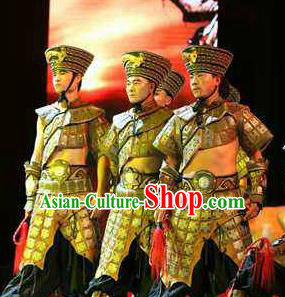 Rainbow Tribe Chinese Tu Minority Clothing Stage Performance Dance Costume and Headpiece for Men