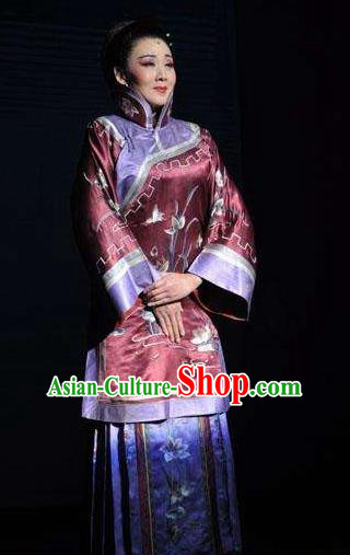 Huizhou Beauty Chinese Huangmei Opera Wine Red Dress Stage Performance Dance Costume and Headpiece for Women
