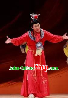 Huang Ye Hong Lou Chinese Peking Opera Niche Jia Baoyu Red Clothing Stage Performance Dance Costume and Headpiece for Men