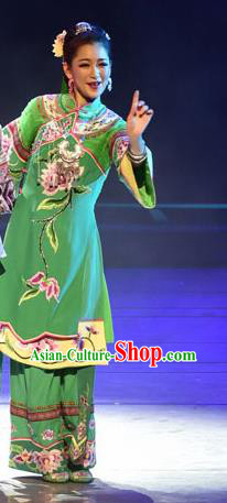 Huang Si Jie Chinese Tujia Minority Green Dress Stage Performance Dance Costume and Headpiece for Women