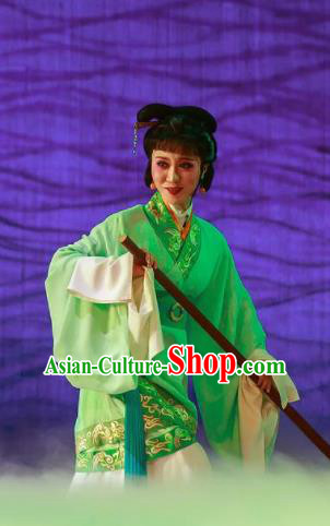 Chinese Shaoxing Opera Bronze Swallow Terrace Green Dress Stage Performance Dance Costume and Headpiece for Women