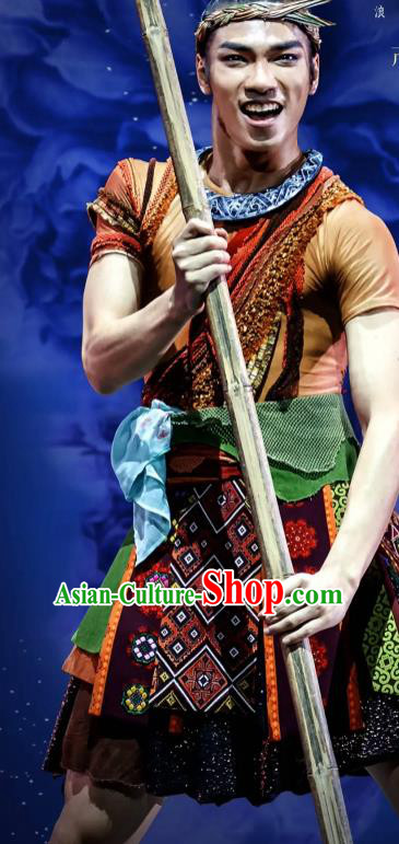 Menogga Garden Chinese Zhuang Nationality Dance Clothing Stage Performance Dance Costume for Men