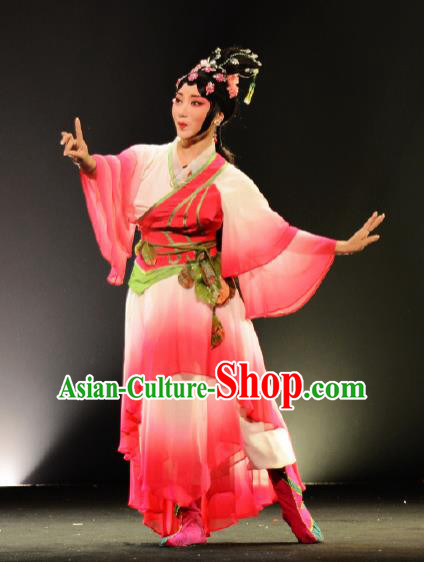 Goddess of the Moon Chinese Peking Opera Diva Rosy Dress Stage Performance Dance Costume and Headpiece for Women