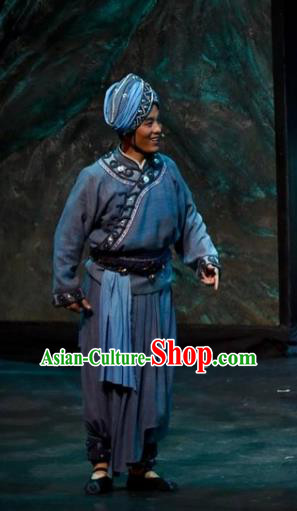 Drama Qian Yun Cliff Chinese Zhuang Nationality Youth Clothing Stage Performance Dance Costume and Headpiece for Men