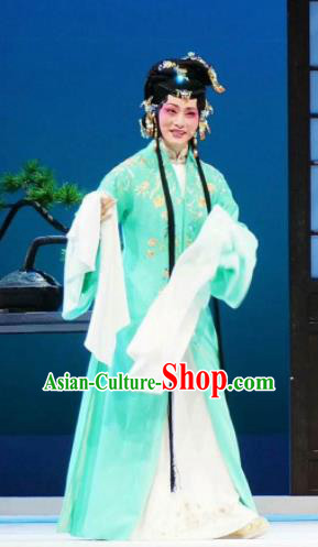 Xiang Luo Ji Chinese Shaoxing Opera Green Dress Stage Performance Dance Costume and Headpiece for Women