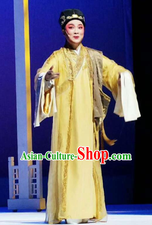 Amber Fate Chinese Shaoxing Opera Niche Yellow Clothing Stage Performance Dance Costume and Headpiece for Men