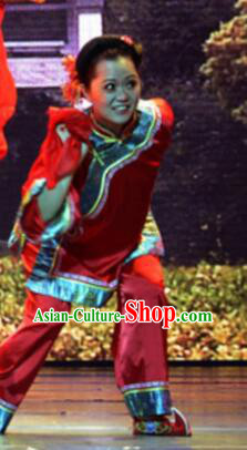 Gucuo Marriage Chinese Folk Dance Red Dress Stage Performance Dance Costume and Headpiece for Women