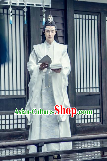 The Untamed Chinese Drama Ancient Nobility Childe Swordsman Lan Wangji Wang Yibo White Costumes for Men