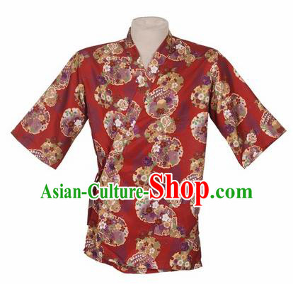 Traditional Japanese Printing Sakura Red Yamato Shirt Kimono Asian Japan Costume for Men