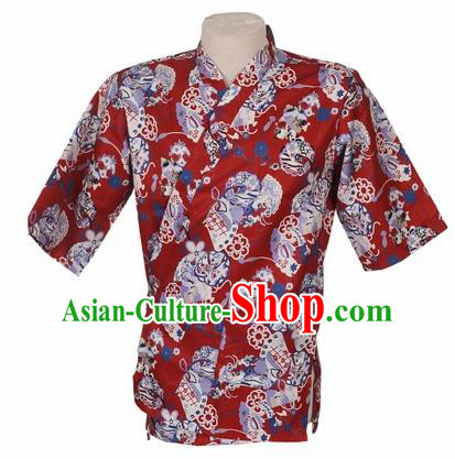 Traditional Japanese Printing Cherry Blossom Red Shirt Kimono Asian Japan Costume for Men
