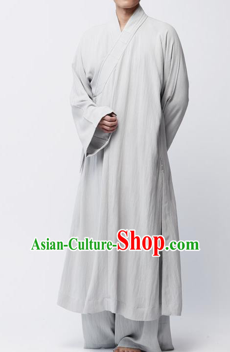 Traditional Chinese Monk Costume Lay Buddhists Light Grey Robe for Men