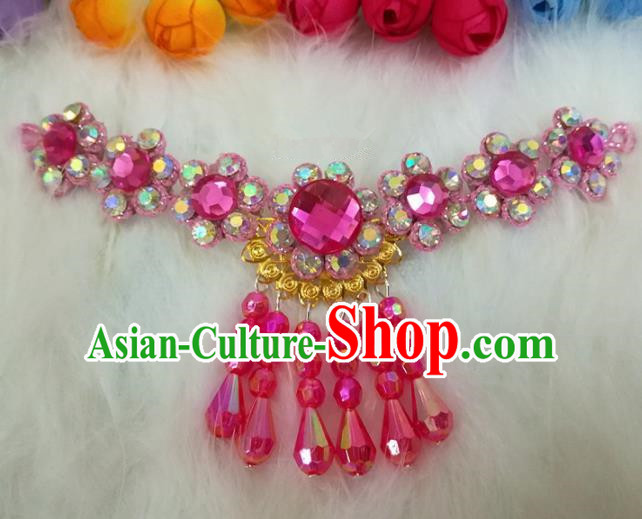 Chinese Traditional Beijing Opera Hair Accessories Peking Opera Diva Rosy Crystal Frontlet Hairpins for Adults