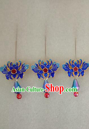 Chinese Traditional Beijing Opera Hair Accessories Peking Opera Blueing Lotus Hairpins for Adults