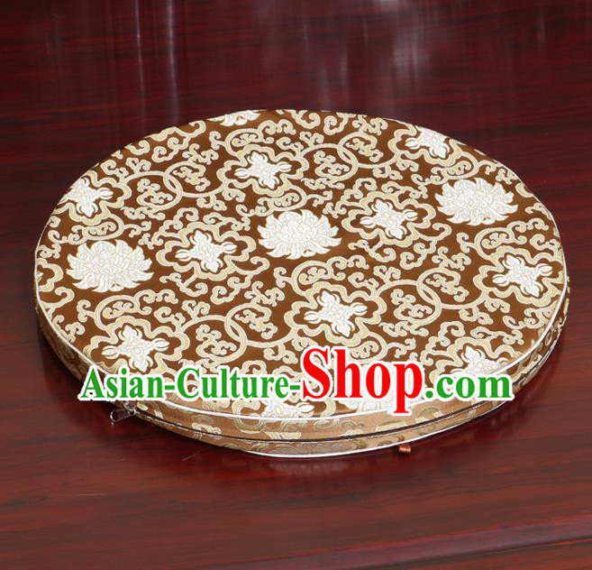 Chinese Classical Household Ornament Bronze Brocade Rush Cushion Cover Traditional Lotus Pattern Mat Cover
