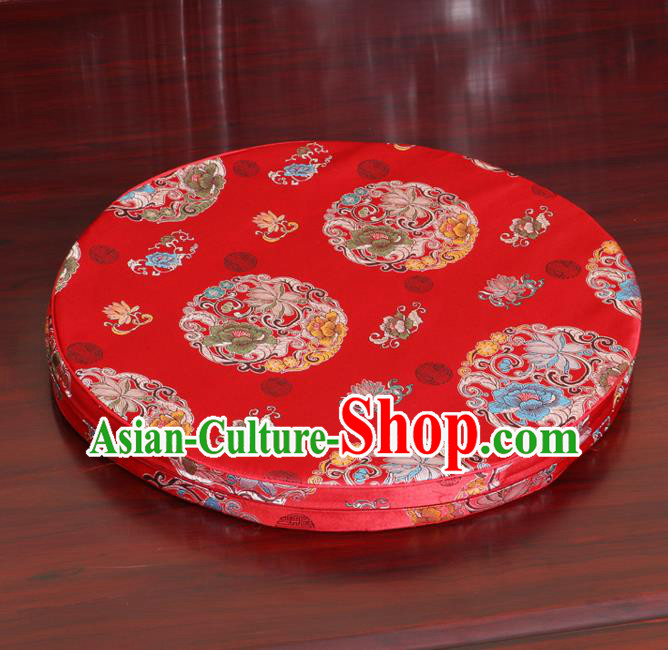 Chinese Classical Household Ornament Red Brocade Rush Cushion Cover Traditional Peony Lotus Pattern Mat Cover