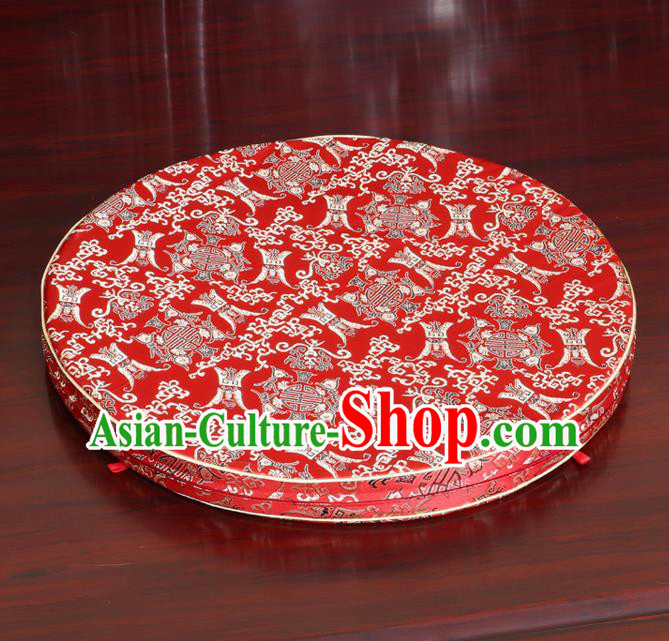 Chinese Classical Household Ornament Red Brocade Rush Cushion Cover Traditional Pattern Mat Cover