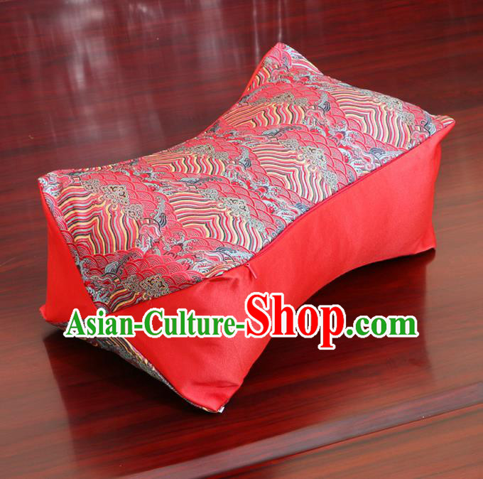 Chinese Traditional Wave Pattern Red Brocade Pillow Slip Pillow Cover Classical Household Ornament