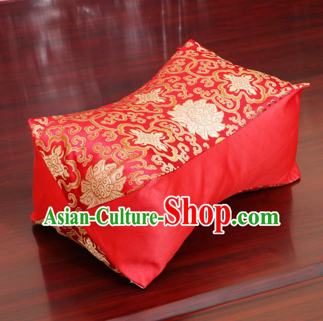 Chinese Traditional Lotus Pattern Red Brocade Pillow Slip Pillow Cover Classical Household Ornament